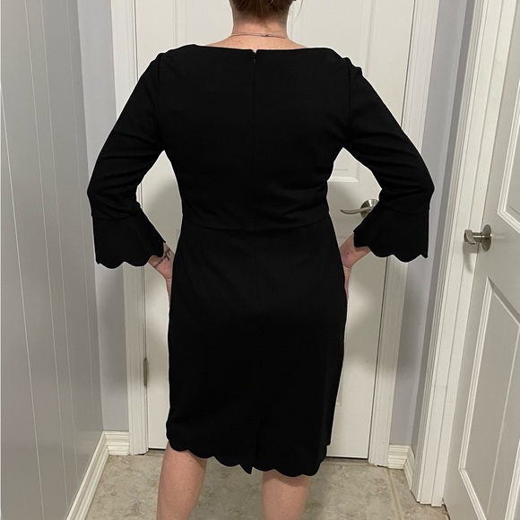 Talbots LBD black sheath dress back zip w/ scallop bell sleeve W/ Garment Bag! - Picture 3 of 9
